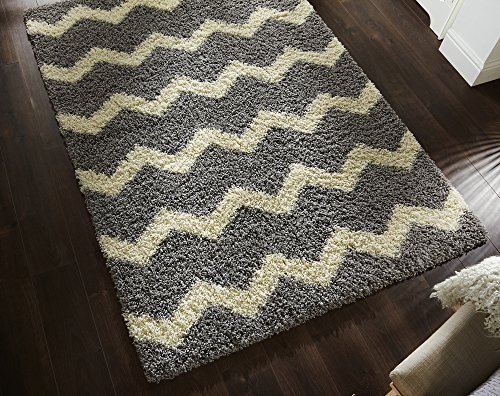 NORDIC & CO Moderno Shaggy Grueso Gris y Blanco Alfombra en 80 x 150 cm (2 '6 "x5' 0 ') Alfombra