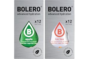 GENERIC SET 24 BOLERO bustine da 3 grammi 12 Ice Tea Peach Pesca + 12 Apple Mela Preparato istantaneo per Bevande con Stevia e Vitamina C e Senza Zucchero