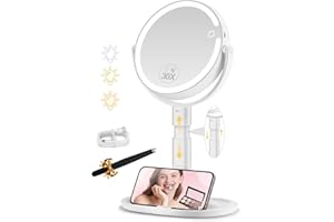 MOMOKUBA Makeup Mirror with Light, 30X Magnifying & Height Adjustable, Magnifying Mirror with Light 3 Lighting Modes and Stepless Dimming, Vanity Mirrors for Bathroom, Birthday Gift for Women, White