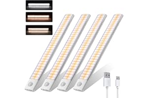 HTBAKOI Luce Armadio Led con Sensore di Movimento 4 Pezzi Sottopensile Cucina Barra da Interno Luci Ricaricabile Lampada Senza Fili Notturne Sotto Pensili a Batteria Luminosa Striscia Adesiva Dimmerabile
