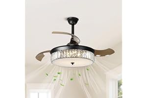 Depuley 36 Inch Crystal Ceiling Fans with Lights, Reversible Ceiling Fans with Retractable Blades 6 Speed LED Ceiling Fan Lights with Remote Control,Fan Light Ceiling for Bedroom Living Room