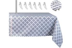 MKISHINE Tablecloth for patio table,bonus 6 clips fit patio table perfectly with opening for umbrella stand,robust, waterproof,machine washable with the zip you can take it on and off easily