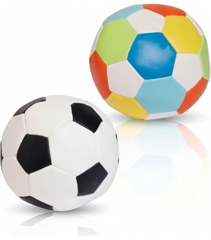 Lena 62163 Lot de 3 ballons de football souples pour le sport Blanc avec bleu, vert ou rouge, 3 balles souples de 10 cm chacune, pour l'intérieur et l'extérieur, balles de sport