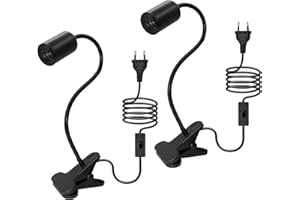 LQUNFYL Portalampada E27 con Pinza 2 Pezzi Lampada con Clip da Letto e Interruttore Lampada a Morsetto con Clip Flessibile Metallo 40CM Collo di Cigno Basi per Lampade Luce da Comodino a Clip