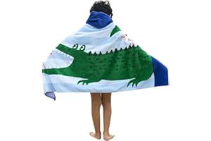 Zinsale Bande dessinée enfants capuche plage serviette de bain coton doux poncho enfants peignoir couverture (Mouette crocodile)