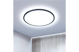 OTREN Plafon Luz LED Techo 36W, Ø30CM Lampara Downlight Panel Superficie 6500K, Plafones Redondo Modernas 3240LM IP44 para Salón Oficina Cocina Dormitorio Baño Pared, Negro