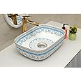 CLUSTER Designer Table Top Wash Basin For Bathroom | Ceramic Bathroom Sink | Over Counter Moroccan Design Wash Basin for Hotel, Resturent (18 x 13 x 5.5 Inch) (Moroccan Design 1)
