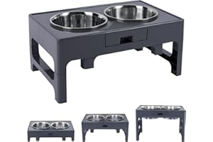 AISHNA Elevated Dog Bowls, Stainless Steel Raised Dog Bowl with Adjustable Stand, Double Dog Food and Water Bowl for Medium Large Dogs or Cat, 3 Heights 3.9”, 7.8”, 11.8” (Dark Grey)