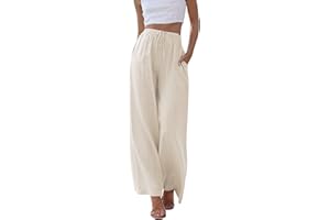 Cegerne Pantalones de Lino para Mujer Pantalones Largos Ligeros de Verano Corte Holgado Casual Perneras Anchas con Bolsillos