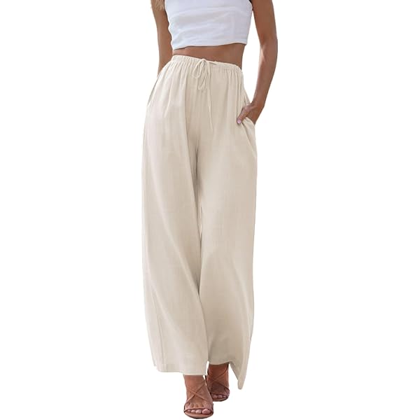 CUPSHE Pantaloni Donna A Vita Alta In Cotone Lino – A Gamba Larga Palazzo Per Spiaggia Estate - 2