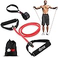 FitBox Sports Toning Tube with Door Anchor | Resistance Exercise Band | Comfortable Handles - Ideal for Physical Therapy, Strength Training, Muscle Toning - RED