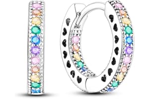 NARMO Earrings for Women 925 Sterling Silver Heart Hoops Small Colorful Rainbow Hoop Earrings Huggie Earrings