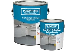 T A Paints Ltd Two Pack Epoxy Resin Garage Floor Paint 3 In 1 Primer Sealer Protect Heavy Duty 2k Industrial Factory Floor Coating for Concrete Stone Brick (Grey BS 00 A 09 5L)