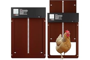 Waabose Automatische Hühnerklappe mit Lichtsensor, Timer, Elektrische Hühnerklappe mit Wasserdicht Großes Display, Klemmschutzfunktion, Hühnerklappe Automatisch Batterie für Hühner sicher aufziehen