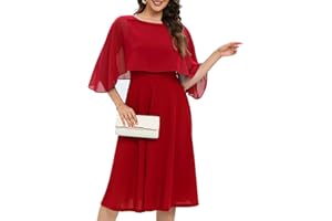 Fynadressr Women Cape Dress with Chiffon Overlay Cocktail Party Wedding Guest Formal Dresses