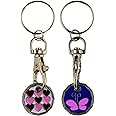 UK Phoenix Trolley Token New £1 Coin Shape 12 Sided Shopping Cart Key Ring Release Shop Locker Keychain (Hearts & Butterfly)