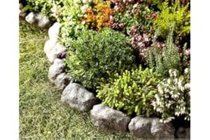 Great Ideas By Post 14 Piece Stone Effect Plastic Garden Edging - Hammer-In Lawn Pebble Border/Rockery