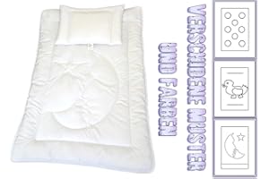 TM Maxx Baby Set Kinder Set Bettdecke U-Kissen Mond Motiv Mikrofaser Farbe Weiß Decke Bettdecke 100x135 cm + U-Kissen 40x60 cm mit Öko-Tex Nachhaltiges Produkt