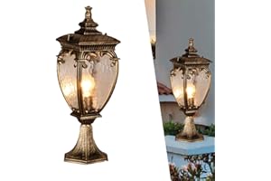 CHAO ZAN Outdoor Post Lights, Vintage Exterior Post Lantern with Pier Mount Base, Outdoor Pillar Light in Aluminum Finish with Glass Shade Column Light E27 Pillar Post Lamps for Patio Garden Courtyard