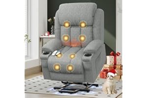 ‎YONISEE YONISEE Fernsehsessel Massagesessel Elektrisch Relaxsessel mit Liegefunktion Aufstehhilfe, Massage Heizung, Fußteil, Getränkehalter 4 Seitentaschen,TYP C & USB-Anschlüsse Leder Sessel Wohnzimmer