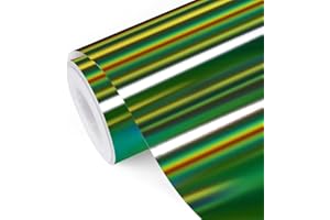 TECKWRAP Holografisches Chrom, blasenfrei, selbstklebendes Vinyl, permanent, holografisches Vinyl mit Luftkanälen, 0,3 m x 1,5 m, für DIY Handwerk Aufkleber, Oliv, (TM-KZT-HCH25G-1x5ft)