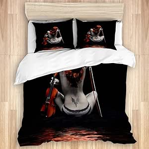 Dycbness Bettwasche Set Madchen Musik Dame Sexy Musician Naked Woman Back Tattoo Mit Iiolin Schattenbild Wasser Neues 3 Teiliges Mikrofasermuster Mit 2 Kissenbezugen Super King 240 260cm Amazon De Kuche Haushalt