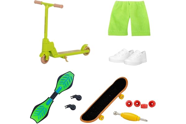 DIFLAX Mini fingerleksaker set skateboard sparkcykel set och miniträningstillbehör med reparationsverktyg och kläder för barn