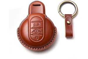 HIBEYO Étui de clé de Voiture Intelligent - Convient pour BMW Mini Cooper One Clubman F56 F54 F55 F57 F60 - en Cuir de Vachette - Marron