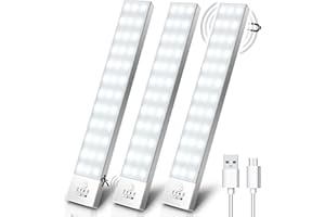 OUILA Led Armadio Luce con sensore di movimento 5000K, Luce Bianca 4 Modalità Sottopensile Luce Notturna USB Ricaricabile, Striscia Led per Cucina,Corridoio-23cm*3 Pezzi