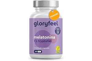 ‎GLORYFEEL Kompleks melatoniny - z L-tryptofanem, witaminą B6 i magnezem - 240 kapsułek w wysokiej dawce w 4-krotnym kompleksie - w 100% wegański, testowany laboratoryjnie i wyprodukowany w Niemczech
