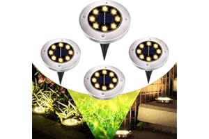 GEEDIAR Solar Garden Lights - 8 LEDs 4 Packs Solar Ground Lights for Outdoor Garden Solar Decking Lights IP65 Waterproof Path Lights Solar Powered for Lawn Pathway Garden - Warm White
