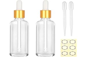 Apstaqeoo 2PCS 50ML Clear Glass Dropper Bottles - Refillable Gold Cap for Essential Oil Aromatherapy Perfume