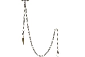 TREEWETO Men's Albert Chain Pocket Watch Curb Link Key Chain 2 Hooks with Antique Leaf Pendant Charm Design Copper Fob T Bar