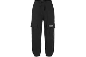 Agoky Niñas Pantalones Cargos Deportivos para Danza Hip Hop Baile Callejero Pantalones Largos Cintura Elástica con Bolsillos Algodon para Chica 3-14 años