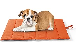 UNIKOME Dog Blanket for On the Go Non-Slip Antistatic and Durable Dog Mat, Dog Cushion Washable Medium and Small Dogs, Travel Cot Dog for Travel Outdoor (Orange + Grey, 76 x 48 cm)