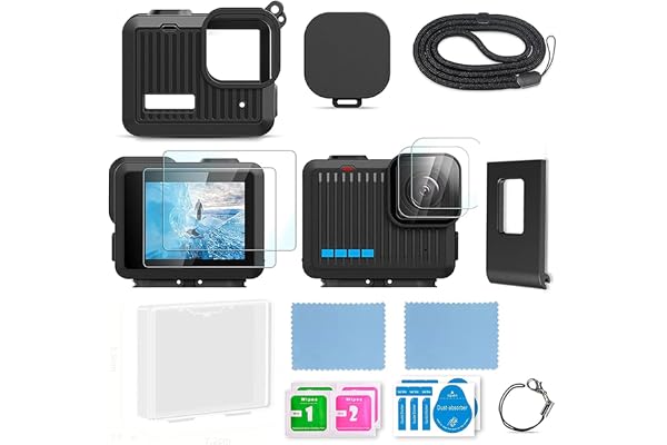 Preptep Black Silicone Sleeve Rubber Protective Case Only Applicable to Hero 4K,Camera Shield & HD Tempered Glass Lens Screen Protectors for Hero 4K Camera