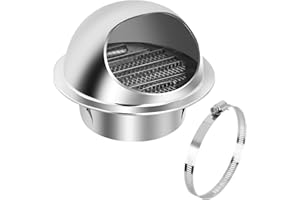 DMJJSD® Grille d'aération ronde en acier inoxydable - 100 mm - Pour salle de bain - Avec moustiquaire intégrée - Très résistante aux intempéries - Couvercle de hotte - Raccordement mural extérieur