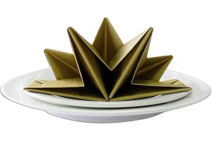 10 NICE THINGS 12 x Luxury Folded Gold Napkins. Disposable Linen Feel Soft 3 Ply Paper Star Serviettes. Dinner Party Wedding Table Restaurant Large Elegant Stylish 40 x 60cm (16 x 24 inch)