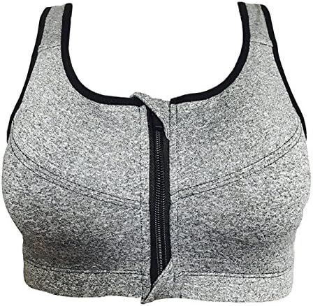 Orilife Women's Zipper Front Closure High Impact Support Sports Bra, Grey-S