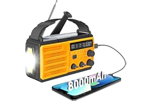 Zeerkeer Radio Dynamo Survie Solaire 3 Modes de Recharge avec 8000mAh Power Bank, SOS Alarm, Lampe De Lecture 1W - Écouteurs Compatibles, Bracelet de Survie (Plus Boussole)