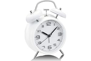 YouJabz Despertador de doble campana con luz nocturna, retro para niños, analógico, con esfera grande de 4 pulgadas, sin tictac, silencioso (blanco)