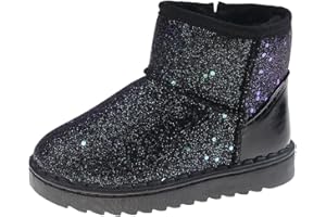 Cozozn Girls Ankle Boots Toddler Girls Snow Booties Girls Sequin Leather Boot Winter Walking Shoes for Kid