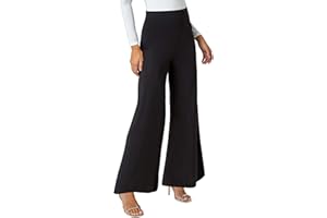 Roman Originals Wide Leg Trousers for Women UK Ladies Palazzo Pants Evening Jersey Elasticated High Waist Smart Flared Culotte Office Work Going Out Loose Crepe Bottoms