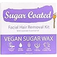 Sugar Coated Organic Facial Hair Removal Sugar Wax Kit, Gentle Face Wax Strips for Eyebrows & Upper Lip, Hair Remover with Lavender Oil to Soothe Skin, Sugar Waxing Kit for Sensitive Skin, 200g