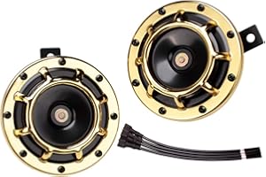 FARBIN Horn Electric Car Horns 12V Loud Car Horn High/Low Tone Twin Horn Kit Train Horn for Car Motorcycle Truck (gold)