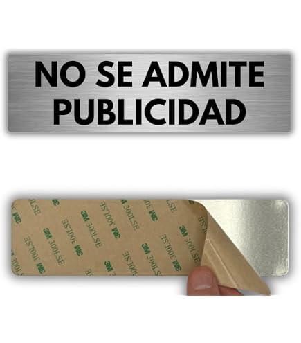 MovilCom® Placa Adhesiva De Acero Inoxidable ‘NO SE ADMITE PUBLICIDAD’ – Señal Informativa De 200x50 Mm Para Puertas, Fabricada En España Con Tintas UV