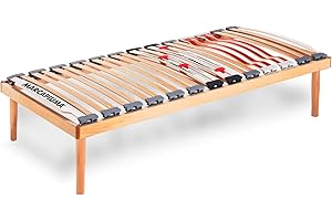 Marcapiuma - Rete a Doghe Fissa Singola 80x190 cm Alta 35 cm Modello Nature Med in Legno di Faggio Naturale resinato e Multistrato + 4 Piedi Legno massello di Faggio - Ortopedica - 100% Made in Italy