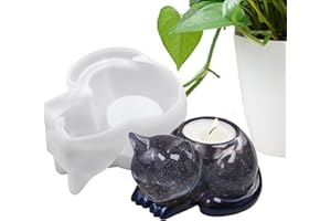Demsyeq Tealight Candle Holder Resin Molds, Candlestick Epoxy Resin Molds, Flexible Cat Shaped Craft Candlestick Making Mould for Home Decoration Holiday Decor Dining Coffee Table Centerpiece