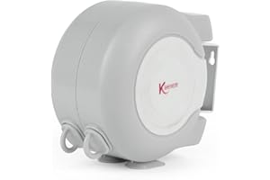 Kleeneze KL064332FEU7 30 m Retractable Clothing Line, Wall Mountable Washing Line with a Pivoting Bracket, Durable And Compact Design, Natural Drying Solution, Indoor And Outdoor Use, Grey