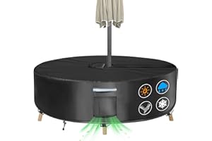 TOHONFOO Round Patio Table Cover with Umbrella Hole - 94" Dia x 23" H (Cover Size，NOT Table Size) Heavy Duty Waterproof 600D Oxford Fabric Outdoor Lawn Patio Furniture Covers